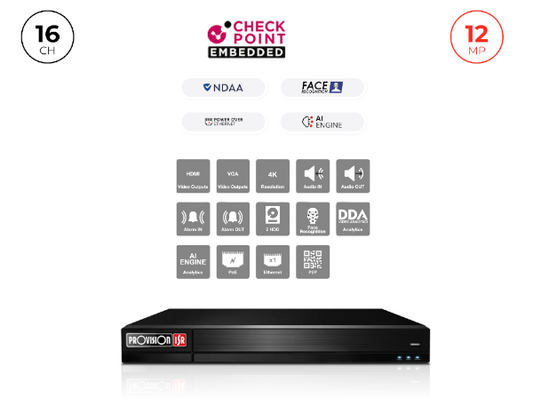מכשיר הקלטה Provision NVR 16400PFAN POE Up to 12MP 4K 2TB disk 1U