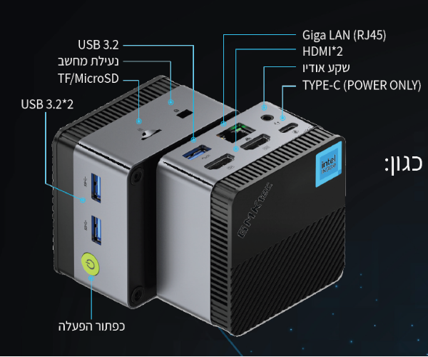 מחשב נייח קטן GMK-G5 Intel N97 12GB 256NVME WIN11 Pro