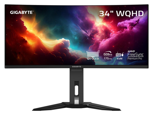 מסך קעור GIGABYTE MO34WQC Curved 2K WQHD 34 QD-OLED 0.03ms 175Hz