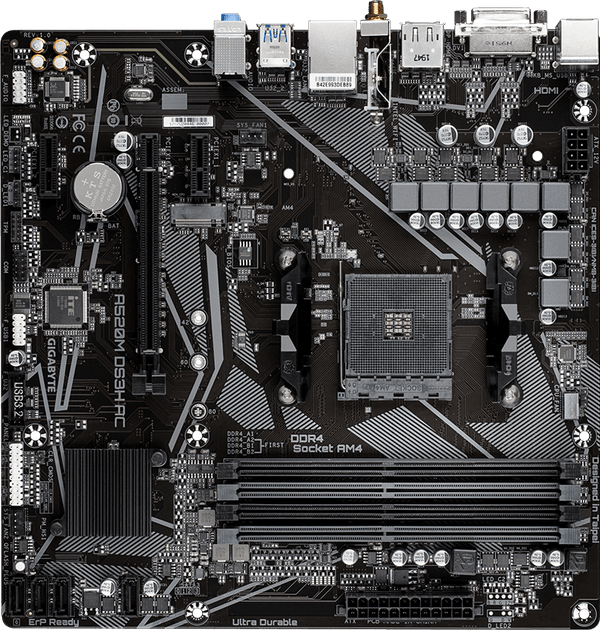 לוח אם Gigabyte A520M DS3H AC 1.4 DDR4 M.2 WIFI BT AM4