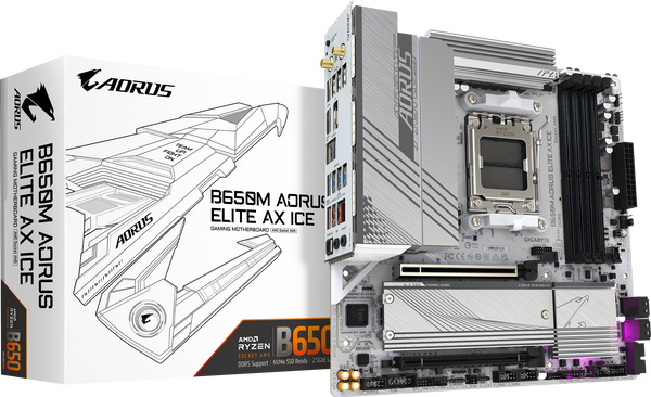 לוח אם Gigabyte B650M AORUS ELITE AX ICE DDR5 AM5 WIFI לבן