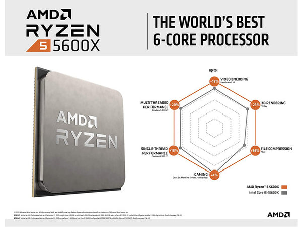 מעבד AMD Ryzen R5 5600X Tray 6 Cores Threads 12 Up to 4.6Ghz