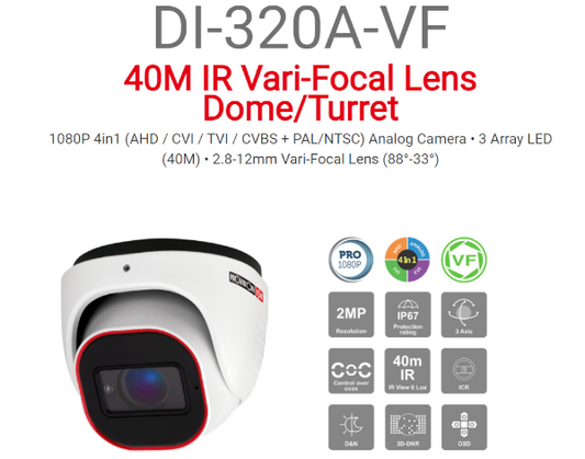 מצלמת כיפה Provision AHD DI-320A-VF 2MP Vari-Focal 40M IR