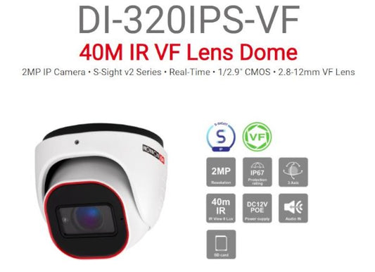 מצלמת כיפה PROVISION IP DI-320IPS-VF POE IP67 40M IR SD Support