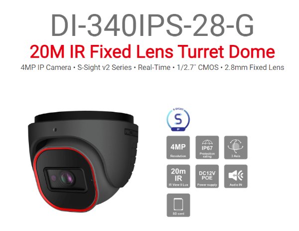 מצלמת כיפה Provision DI-340IPS-28-G 4MP IP 2.8MM FIXED Grey