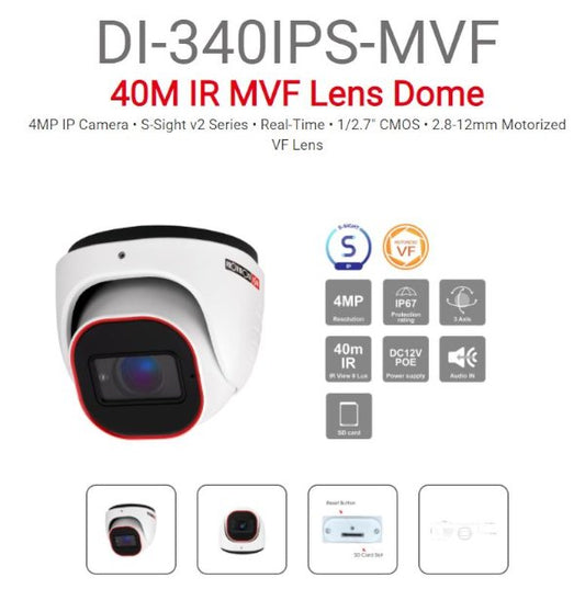 מצלמת כיפה Provision DI-340IPS-MVF IP 4MP VARY FOCAL 40M IR POE