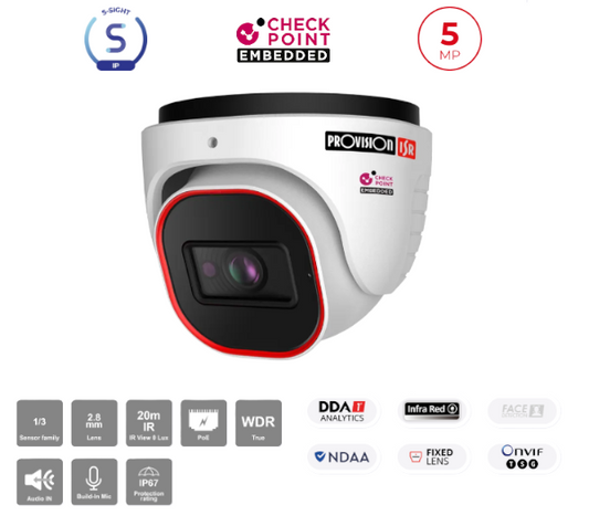 מצלמת כיפה  Provision DI-350IPSN-28-V4 IP 5MP 2.8 POE IP67