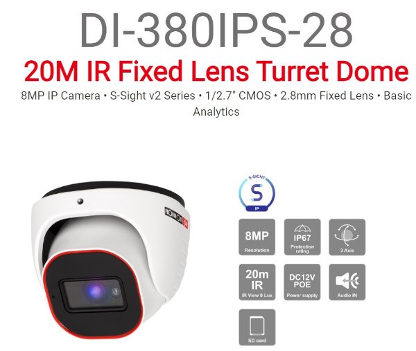 מצלמת כיפה Provision IP 8MP DI-380IPS-28 POE