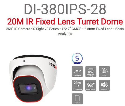 מצלמת כיפה Provision IP 8MP DI-380IPS-28 POE