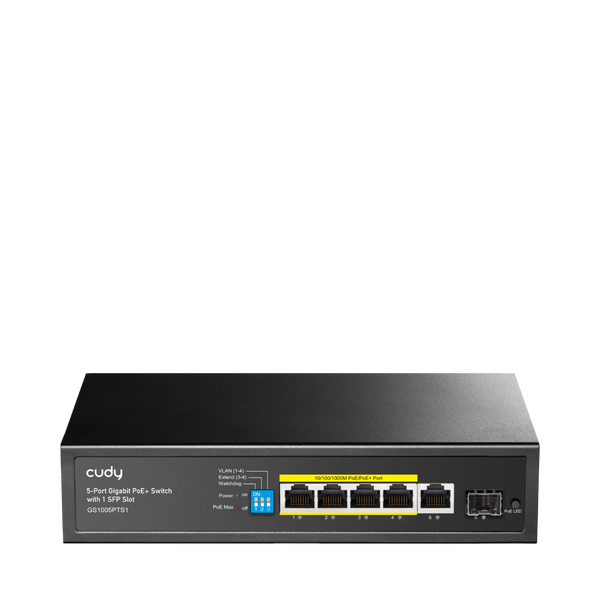 מתג לא מנוהל CUDY GS1005PTS1 5PORT 1GB POE 1XSFP total 120W