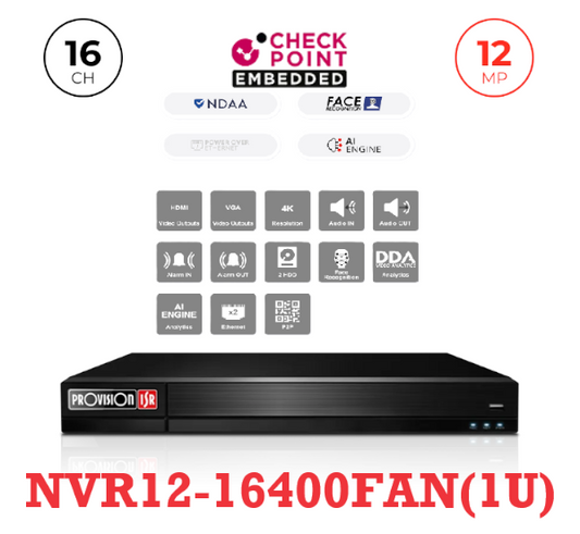 מכשיר הקלטה IP ל-16 מצלמות V2-2 12MP-)Provision NVR8-16400AN(1U