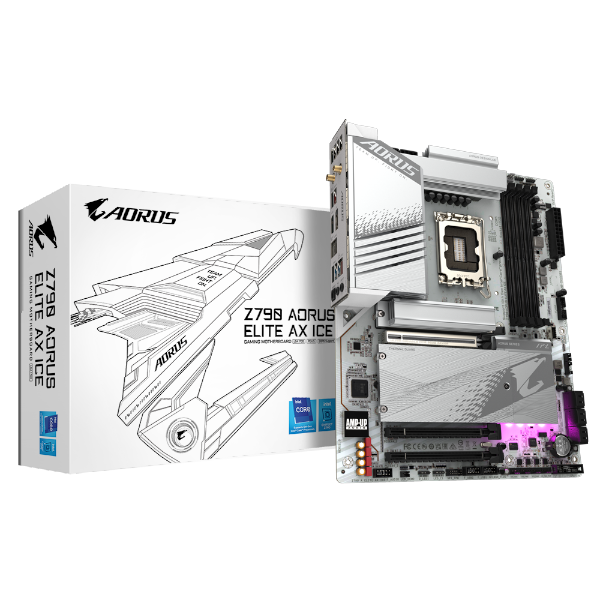 לוח אם Gigabyte Z790 AORUS ELITE AX ICE ATX DDR5 WIFI BT WHITE