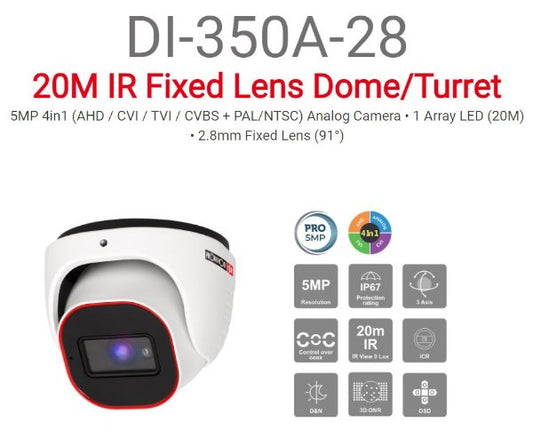 מצלמת כיפה Provision DI-350A28 5MP AHD 2.8 ICR IP67